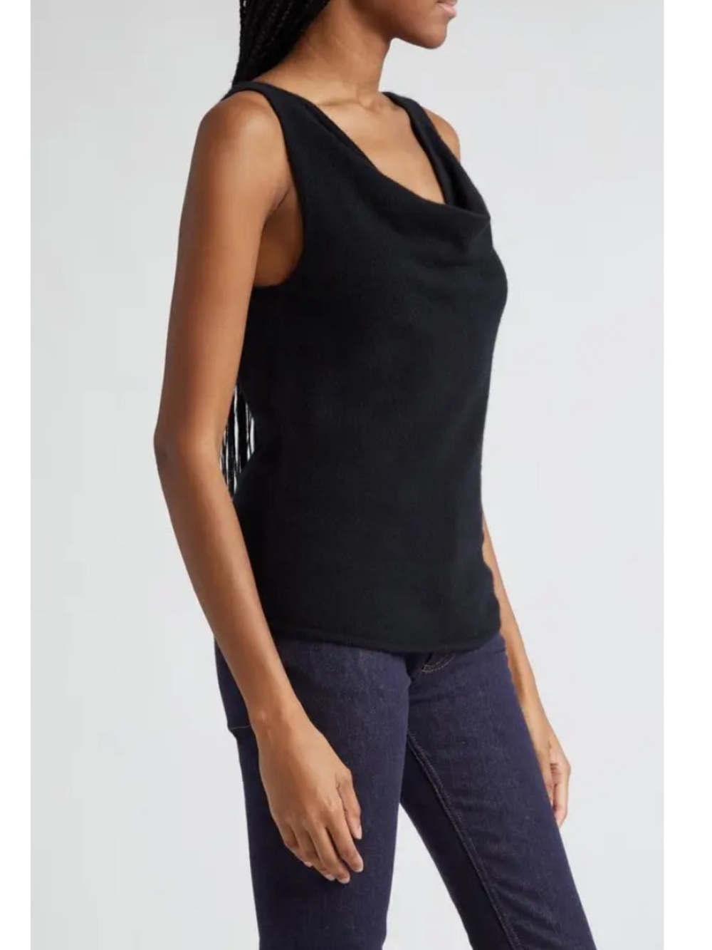Cinq a Sept Karly Cowl Neck 100%
Cashmere Tank Black Sleeveless Cowl Neck Top S